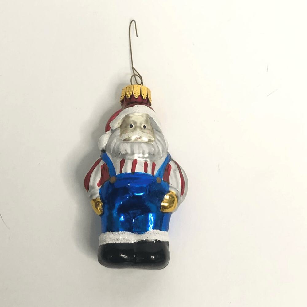 vintage christmas g&d santa claus blown glass striped shirt blue bibs